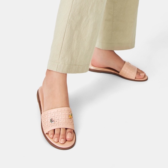 Dép Bệt Nữ 3cm Thời Trang JUNO Quai Ngang Cắt Lazer Charm Trái Cây SD03052