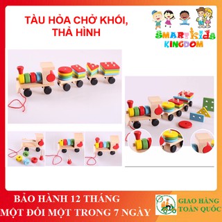 [ Đồ Chơi Gỗ ] Tàu Hỏa Chở Khối - Thả Hình