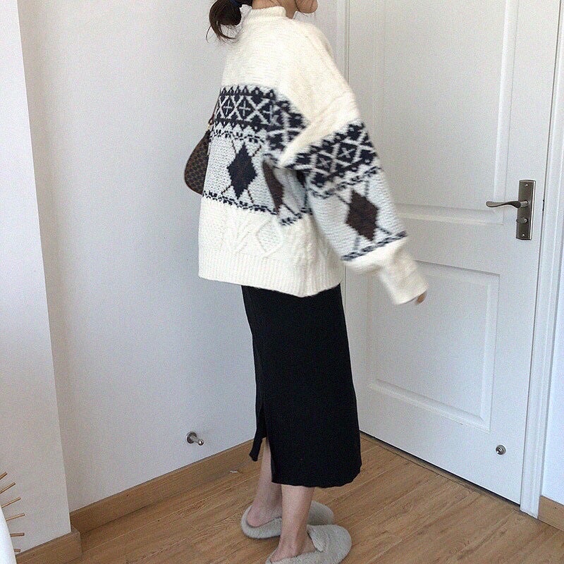 Áo cardigan len kiểu hoạ tiết korea