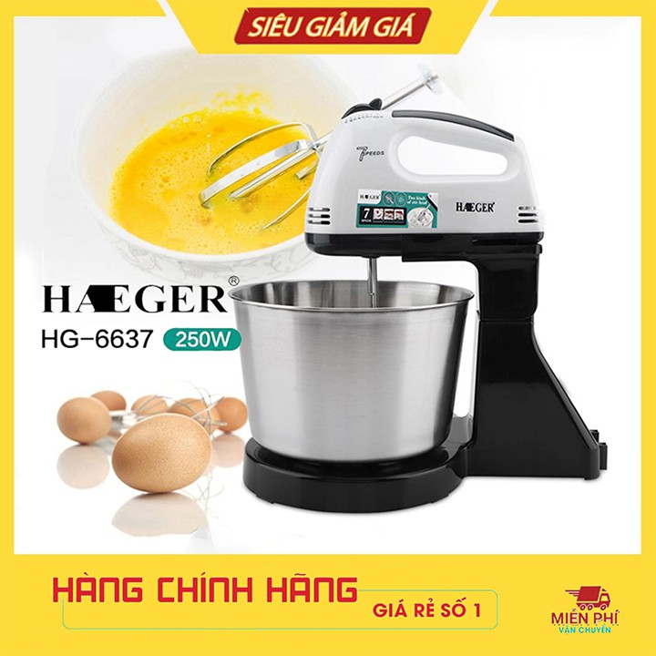 Máy Đánh Trứng Trộn Bột Cầm Tay và Để Bàn HAEGER HG-6637 - 7 Tốc Độ