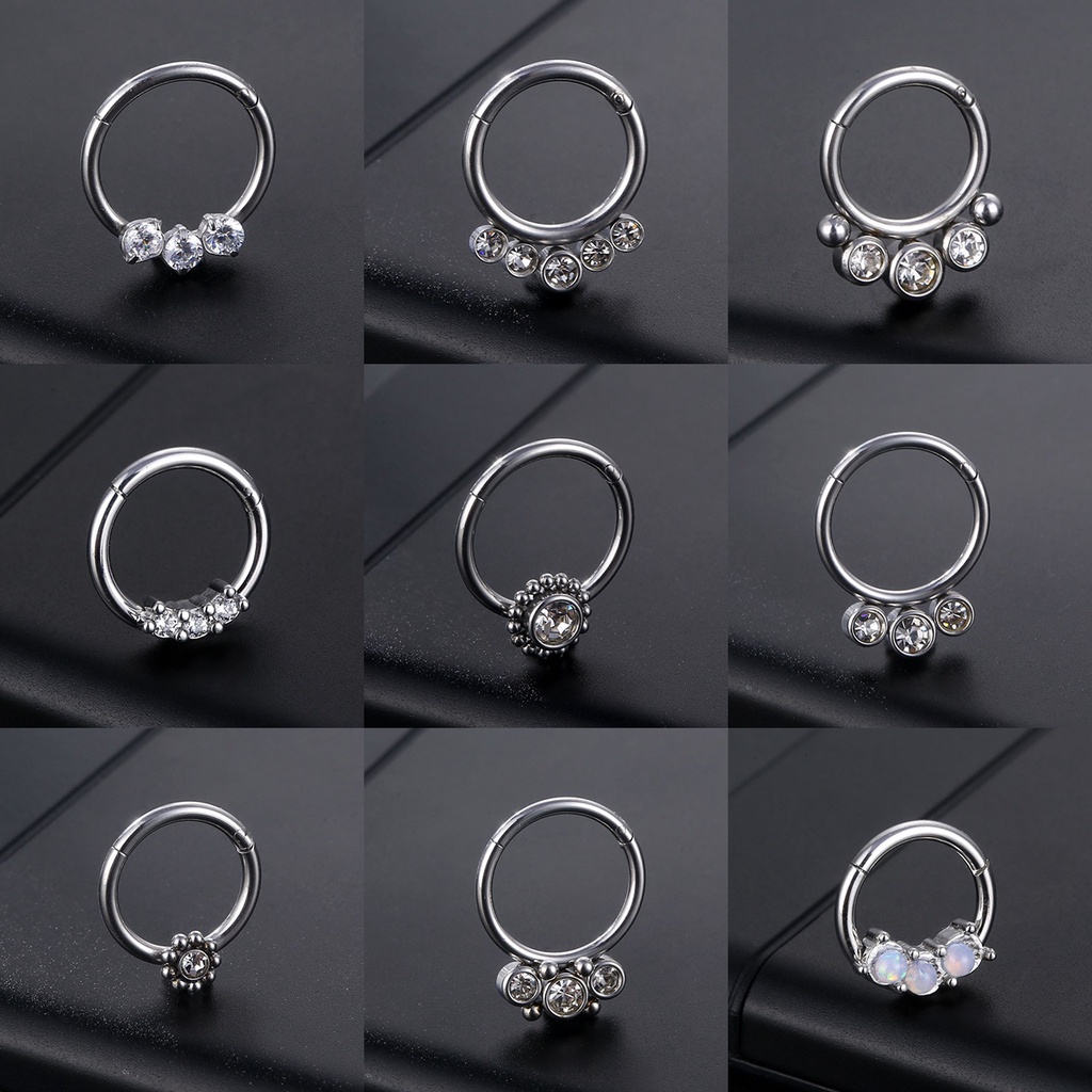 Khuyên Tai Tròn Khuyên Mũi Septum Đính Đá Nhân Tạo Thép Titan Không Gỉ