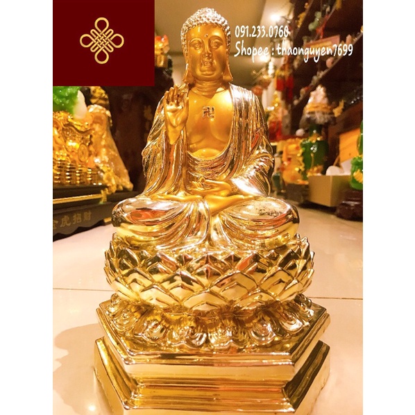 Tượng Phật A Di Đà màu vàng bóng phong thuỷ . (cao 30, dài 18, rộng 18)