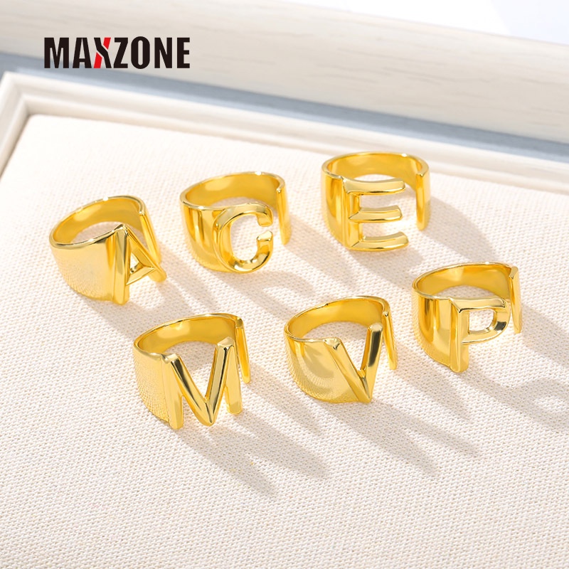 Nhẫn Chữ Cái Từ A-Z Bằng Thép Không Gỉ Màu Vàng Thời Trang 2022