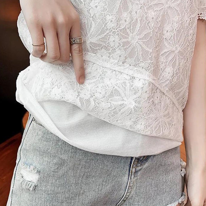 Áo Chiffon Tay Ngắn Phối Ren Thời Trang Mùa Hè Phong Cách Phương Tây