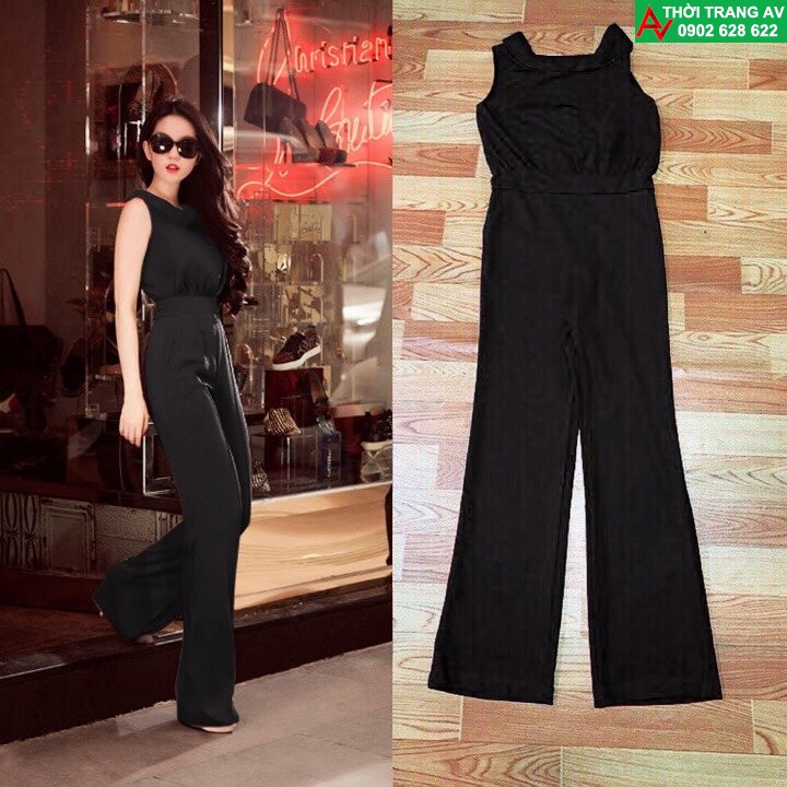 Jumpsuit - Đồ bay dài cổ lá sen hở lưng V giống Ngọc Trinh - AV5377