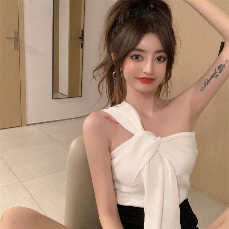 Áo dệt kim 1 dây vai dáng ngắn thiết kế thắt nút thời trang ngọt ngào
