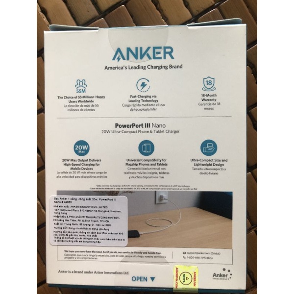 Sạc ANKER PowerPort III Nano 20W 1 cổng USB-C PiQ 3.0 tương thích PD - A2633