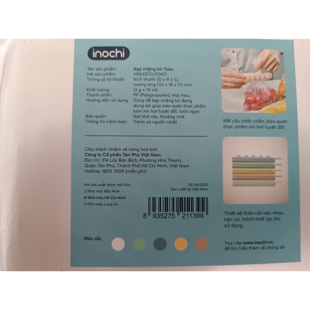 Kẹp miệng túi Yoko - Chính hãng Inochi - Tiêu chuẩn nhật bản giúp bảo quản thực phẩm kín hơi tuyệt đối.
