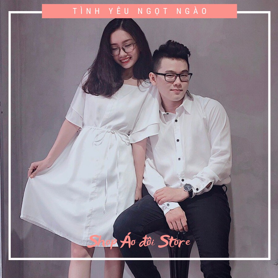 Bộ áo váy sơ mi cặp cao cấp, đồ đôi nam nữ dễ thương, chất đẹp để chụp hình cưới, đi du lịch