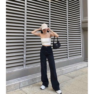 Set áo ống kèm quần jeans ống rộng