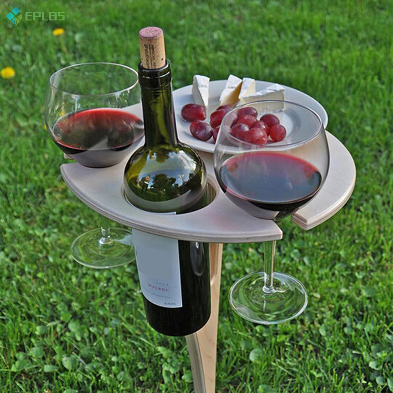 EPLBS Outdoor Portable Wine Table with Foldable Round Desktop Mini Wooden Picnic Table Easy to Carry