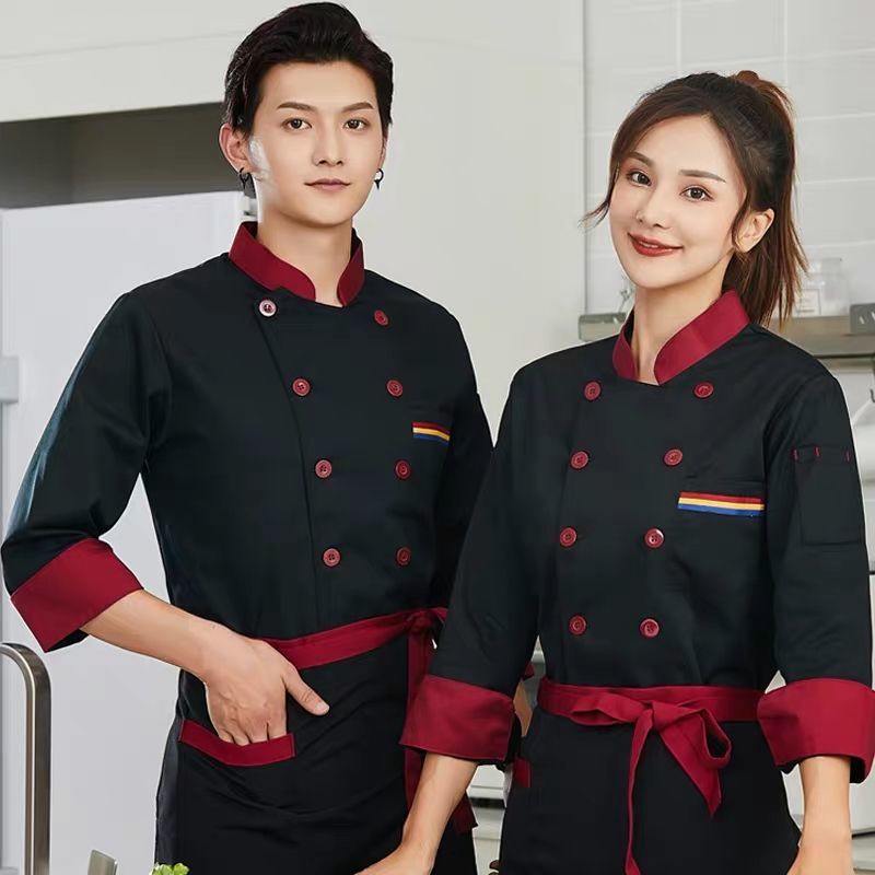 ❒●Quần yếm đầu bếp nam dài tay thu đông phù hợp với nam và nữ nhà hàng khách sạn nhà hàng quần áo đầu bếp quần áo đầu bế