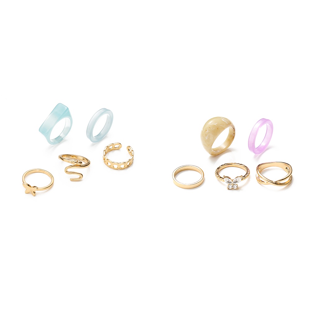 iF YOU 5Pcs Personalized Fashion Resin Metal Ring Set Crystal Butterfly Finger Ring Women Jewelry Accessories