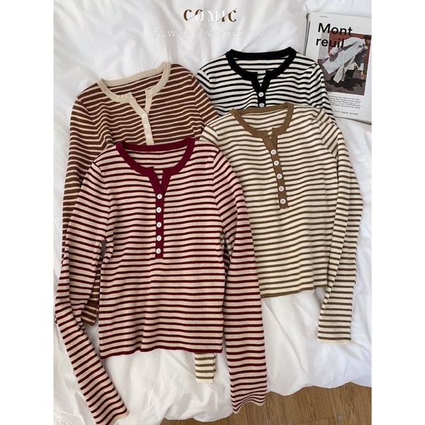 Áo len tăm tay dài kẻ ngang  Comic 103347 | BigBuy360 - bigbuy360.vn