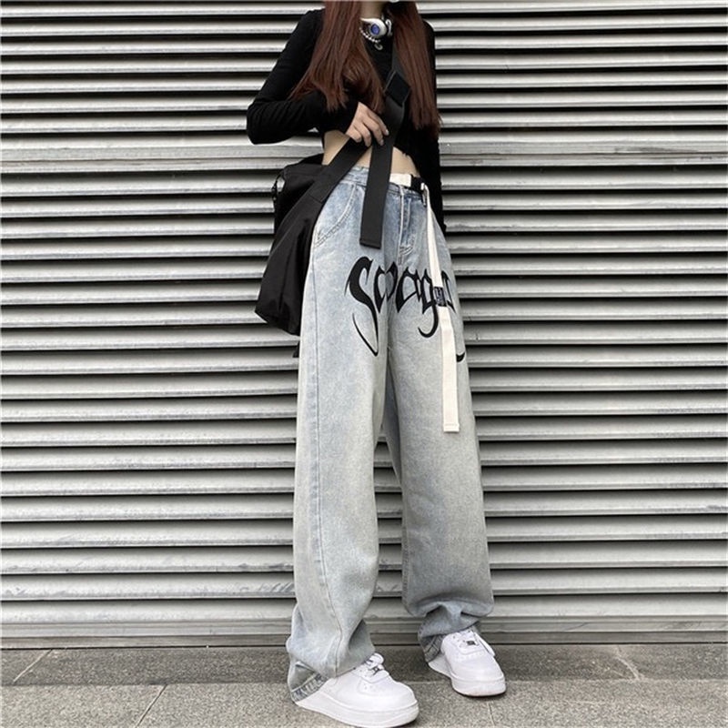 Jiashucheng Quần Jeans Nữ Lưng Cao Ống Rộng Thời Trang