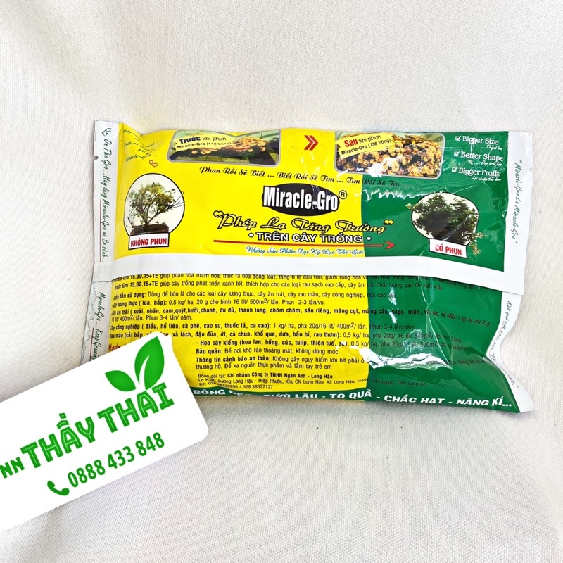Miracle Gro 15-30-15+TE, 500g, Phân bón lá kích ra hoa lan, hoa hồng, đậu trái cao