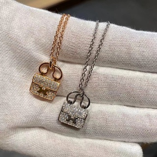 H Túi Vòng Cổ Nữ Bạc Chữ Mặt Dây Chuyền 18K Ánh Sáng Sang Trọng Niche Lưới Đỏ Full Ddiamond Xương Cổ Dây Xích
