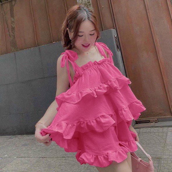 Bộ đũi xốp bánh bèo 2 dây xòe tầng thắt nơ vai LT850