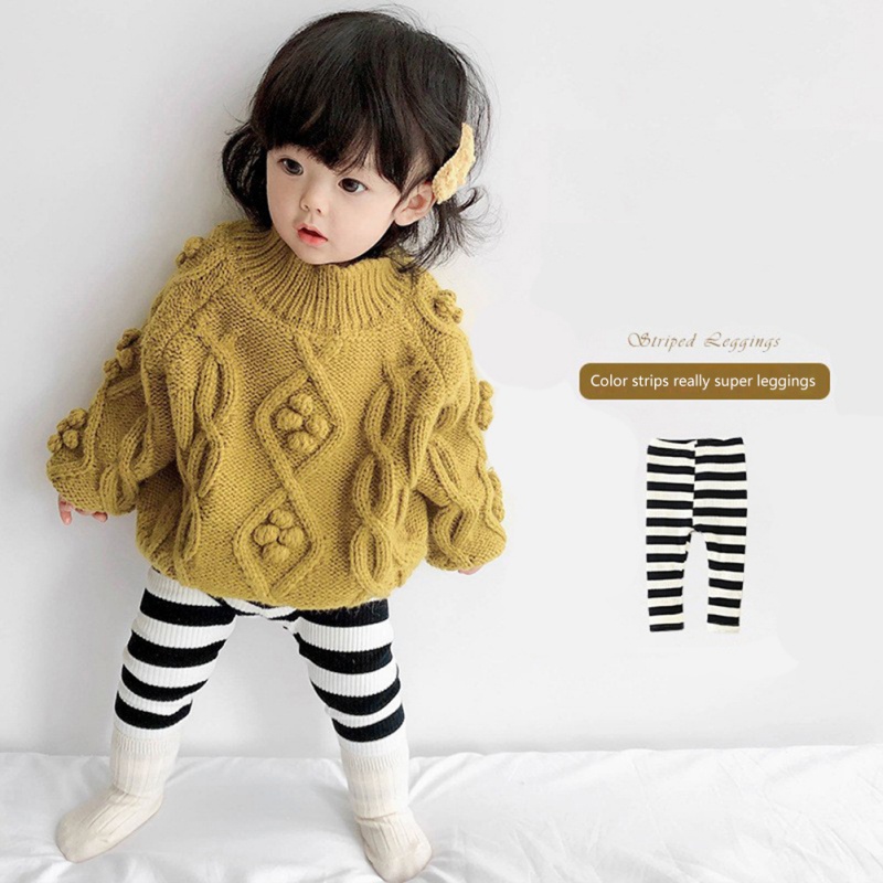 Quần Legging Ôm Dáng Họa Tiết Kẻ Sọc Phong Cách Phương Tây Dễ Phối Đồ Cho Bé Gái