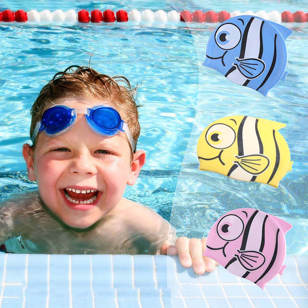 Mũ Bơi Silicon Co Giãn Họa Tiết Hoạt Hình Cho Bé