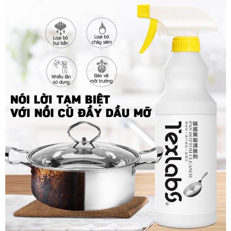 Dung Dịch Xịt Tẩy Cặn Đen Đáy Nồi, Xoong, Chảo Inox Siêu Sạch TEXLABS 500ML