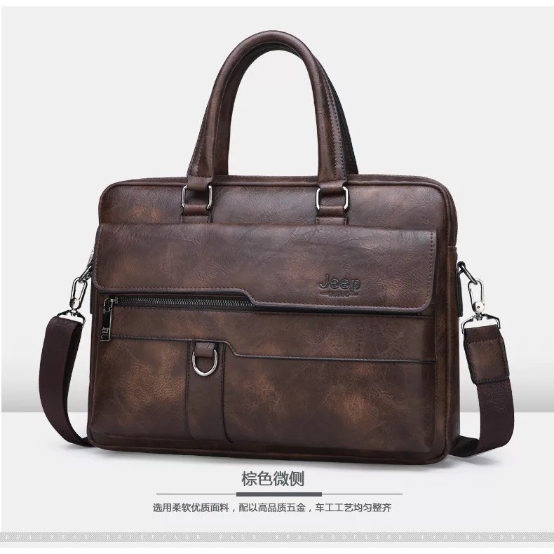 Túi xách cặp da văn phòng đựng laptop 14inch JEEP BULUO 39x28x6cm T20 (Nâu đậm-Nâu sáng-Đen) | BigBuy360 - bigbuy360.vn