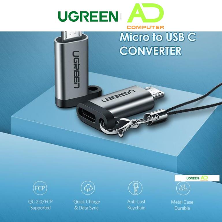 Đầu chuyển UGREEN US282 50590 cổng Type C cái sang cổng Micro USB đực, dài 2.5cm nhỏ gọn, vỏ nhôm