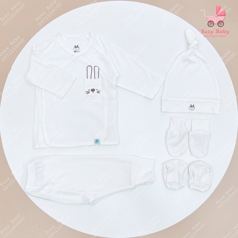 Lil Little Love - Bộ dài tay vải tăm túi ngựa thỏ cho bé 0-6m