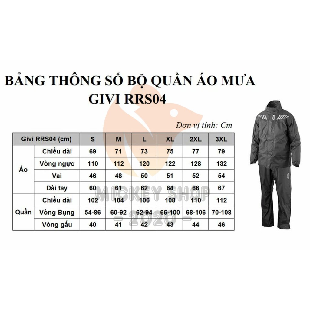 [ CHÍNH HÃNG ] Áo Mưa Givi RIDER TECH Rain Suit Black 04 RRS04 .AX