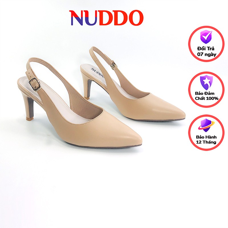 Giày cao gót nữ trắng 7 phân mũi nhọn gót nhọn dáng slingback phối dây thời trang _NL712