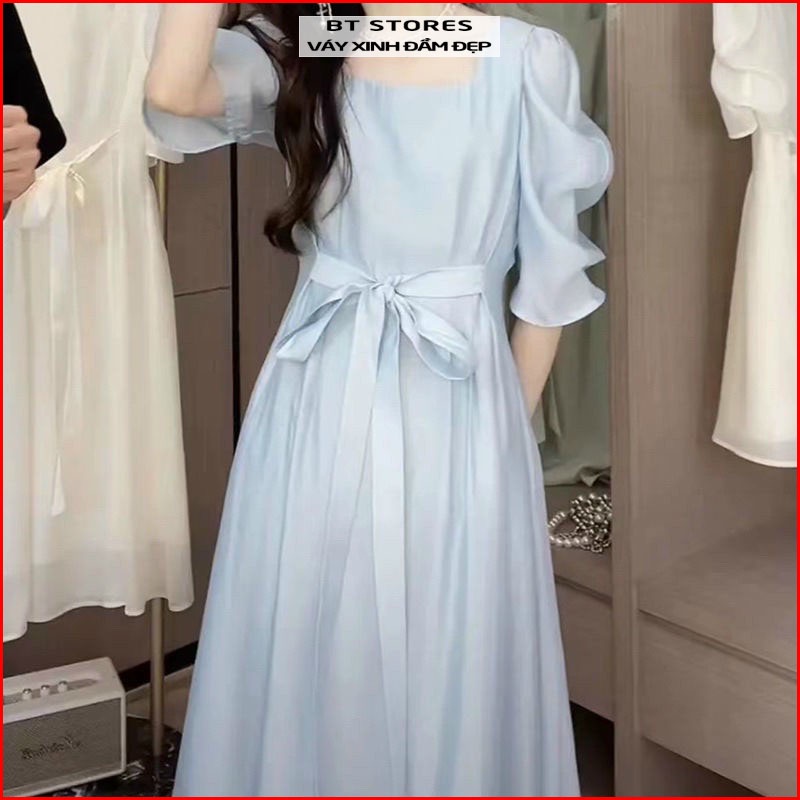 Đầm maxi thắt nơ eo chất lụa Hàn may hai lớp - BT151