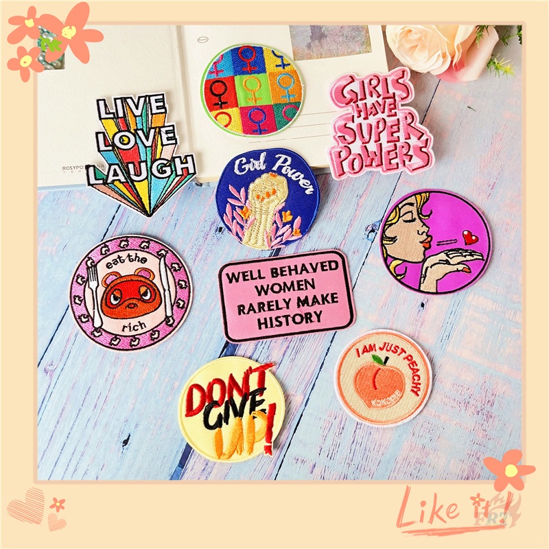 ♚ Sticker Ủi Thêu Chữ Tiếng Anh Slangs - Live Love Laugh ♚ 1 Miếng Vá DIY Don't Give Up