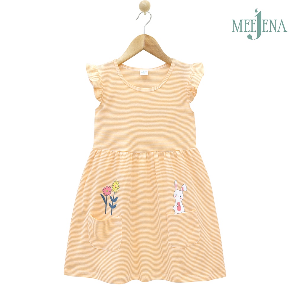 Đầm Bé Gái MEEJENA tay cánh tiên 14-38 kg - Sọc nhún eo dễ thương - 1788
