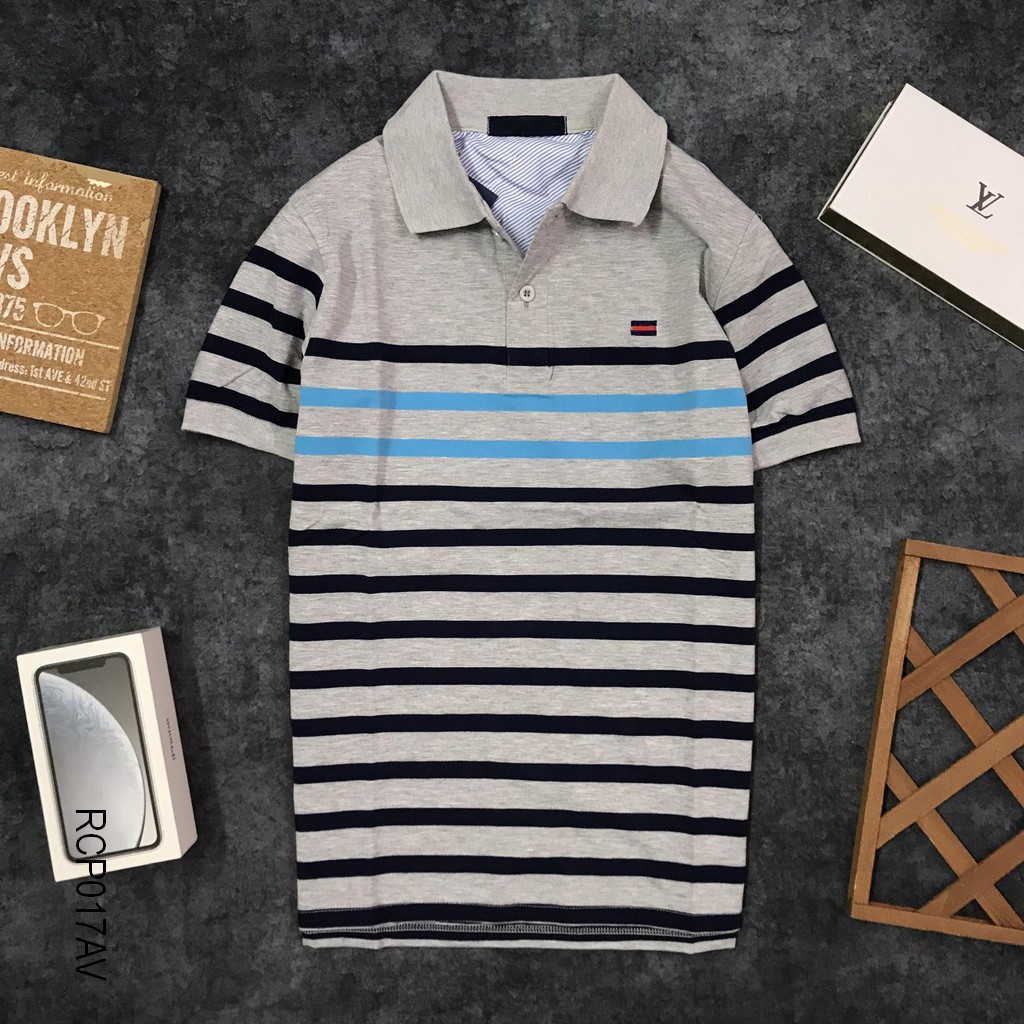 Áo thun nam ngắn tay cotton kẻ sọc ngang nhỏ cực đẹp RCP017AV - áo phông nam trung niên Riooshop | BigBuy360 - bigbuy360.vn