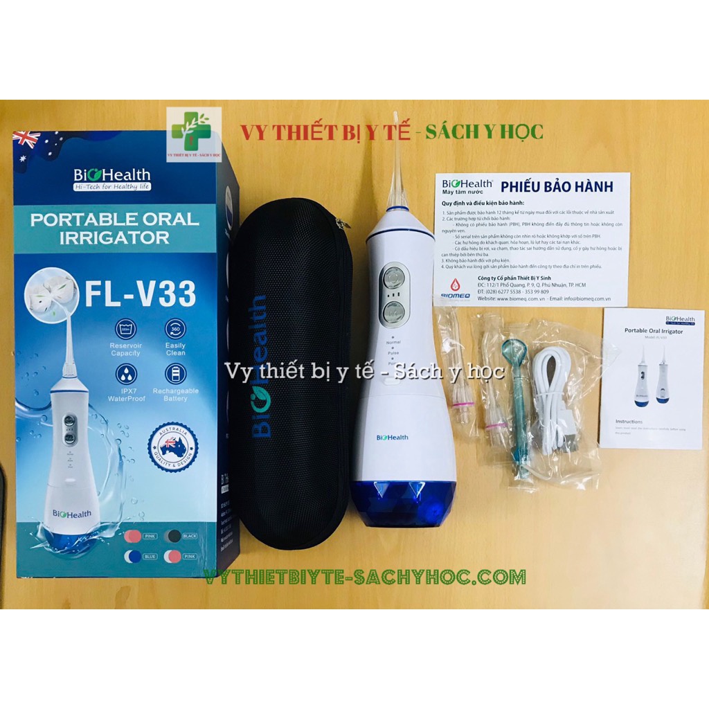 Máy tăm nước Biohealth FL-V33, thương hiệu Úc (pin sạc, 3 tốc độ)