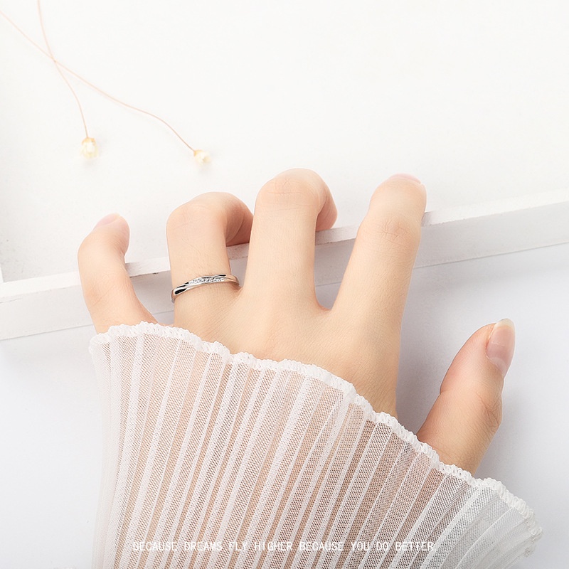 Mới Nhẫn cặp đôi Lozenge đính đá quý nhỏ điều chỉnh được màu bạc làm quà tặng sinh nhật/sinh nhật cho cặp đôi