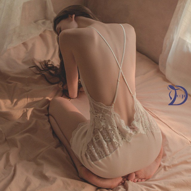 Váy ngủ lụa satin hai dây phối ren hở lưng quyến rũ gợi cảm đầm mặc nhà dễ thương DV09 | BigBuy360 - bigbuy360.vn