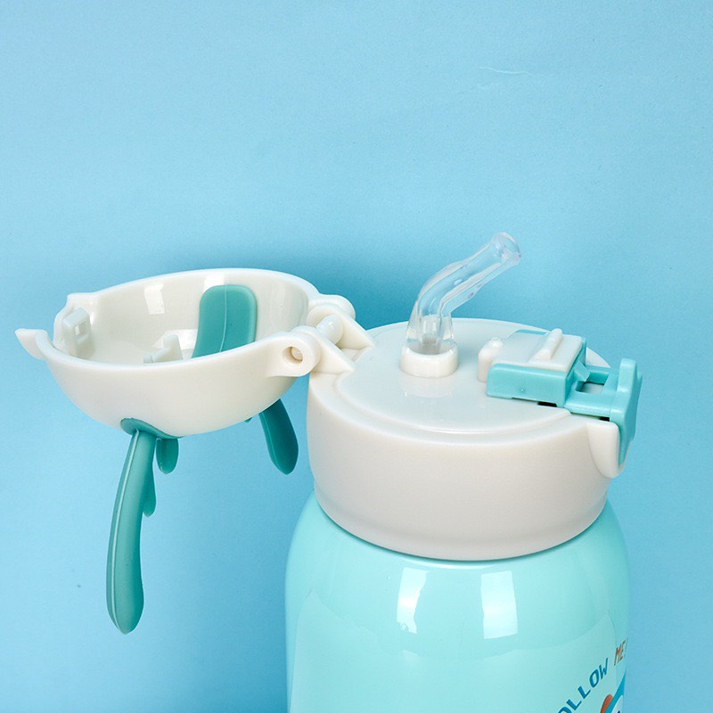Bình nước cho bé đi học bình nước giữ nhiệt 500ml 2 lớp inox 316 cao cấp tặng kèm túi giữ nhiệt và nắp phụ Bunakids BN11