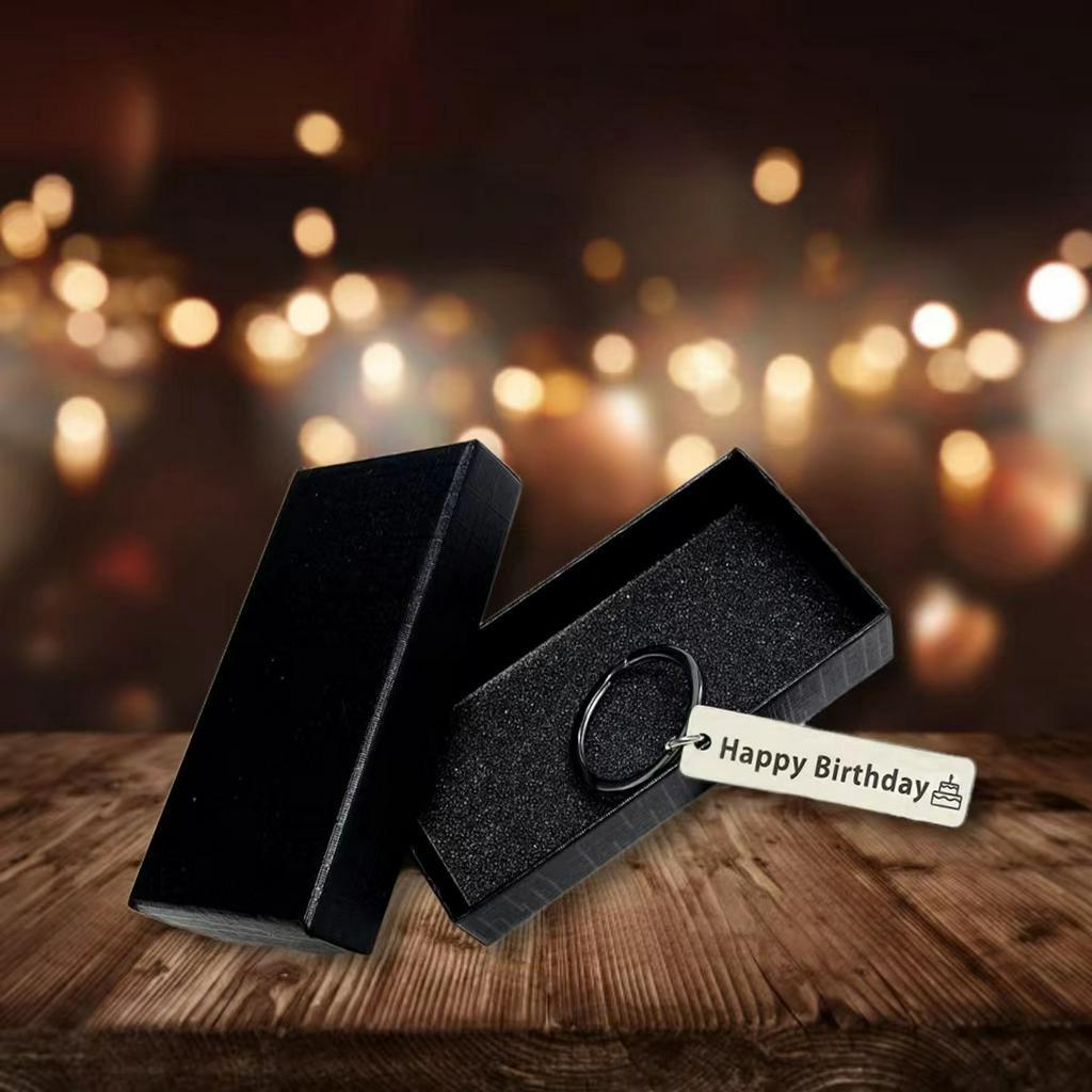 Móc Chìa Khóa Bằng Thép Không Gỉ In Chữ Happy Birthday Kèm Hộp Đựng Tiện Dụng