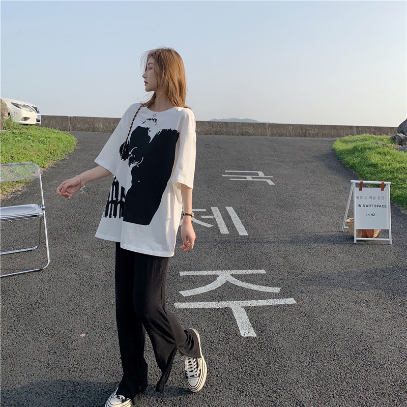 SUXI Áo Thun Ngắn Tay In Hình Cá Tính Thời Trang Mùa Hè Hàn Quốc