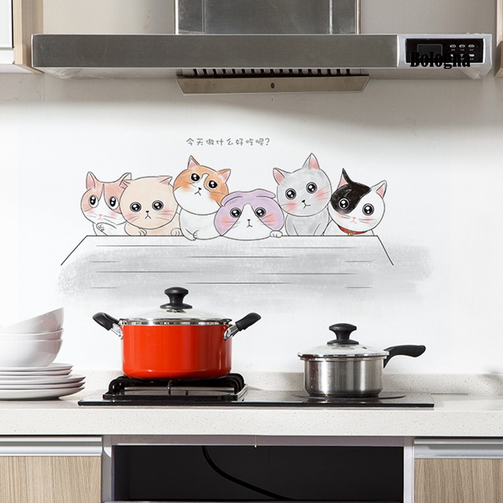Miếng dán tường nhà bếp hình mèo dễ thương chịu nhiệt chống dầu tiện lợi