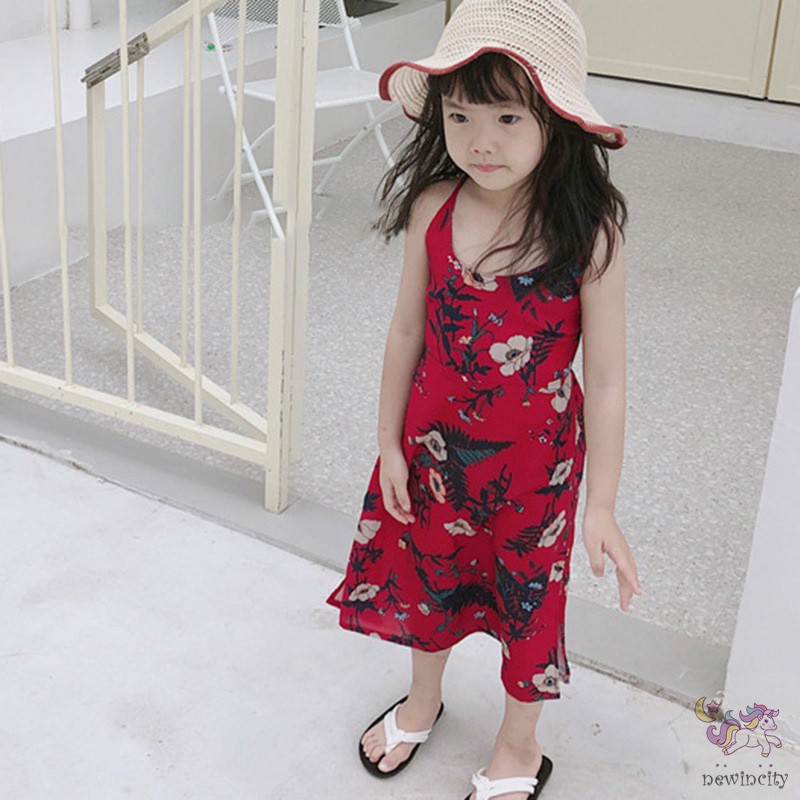 Đầm in hoa buộc dây lưng thời trang cho bé gái