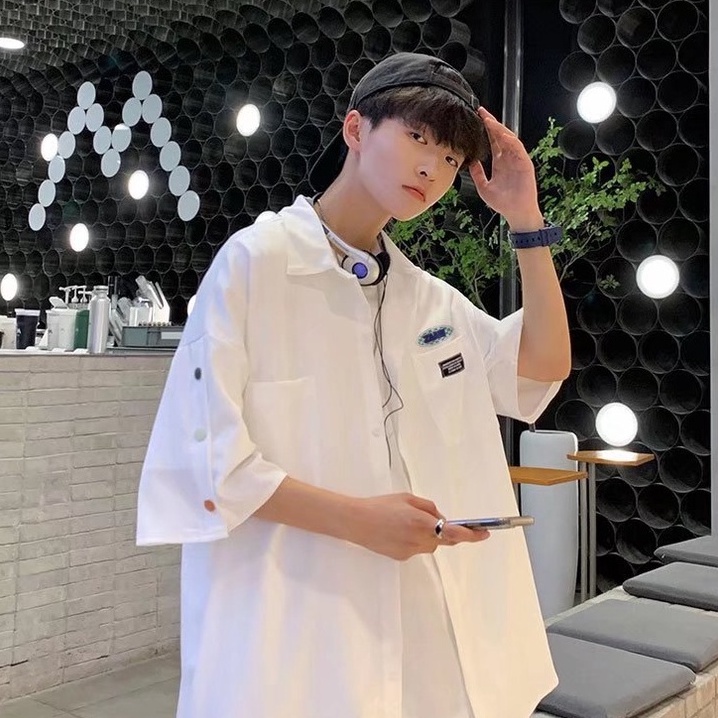 Áo Sơ Mi Tay Ngắn Dáng Rộng Màu Trơn Cài Nút Thời Trang Cho Nam
