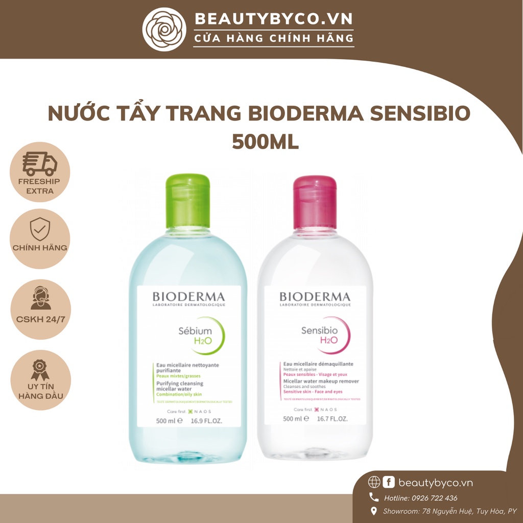 Nước tẩy trang Bioderma Micellar Sensibio H2O sạch bụi bẩn, thông thoáng da - 500ml