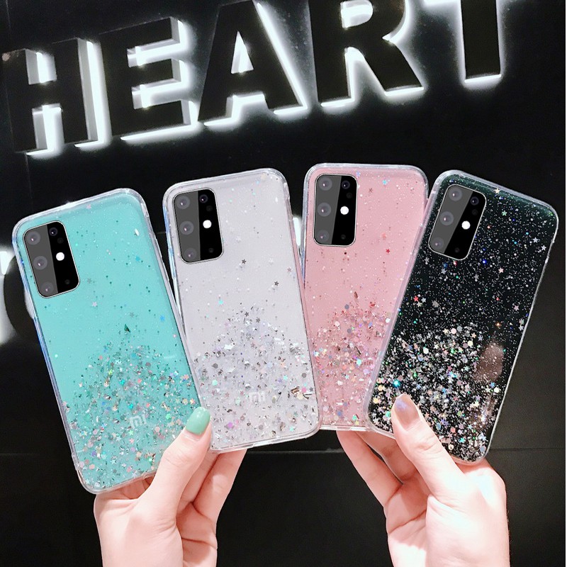 Case OPPO Find X2 R17 R15 Pro Reno 3 4 Pro 2Z ZF ACE 2 A9S Bling Glitter Stars Sequins Silicone Phone Case