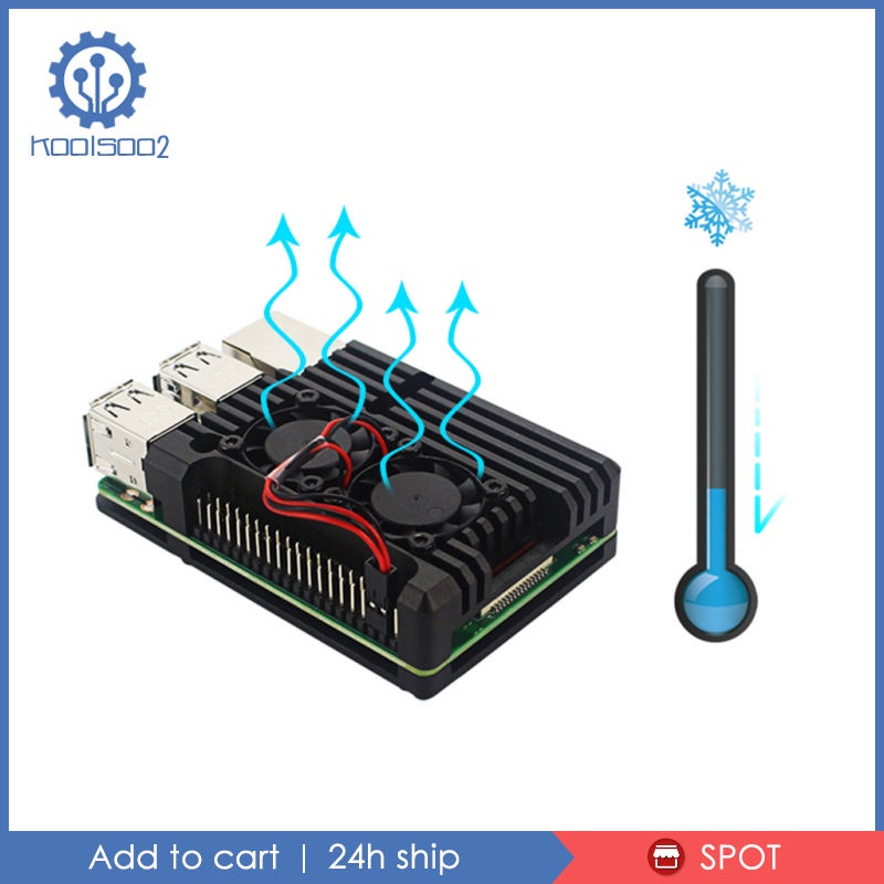 Hộp Nhôm Đựng Quạt Làm Mát Kép Cho Raspberry Pi 3 / Pi 2 Koolsoo2
