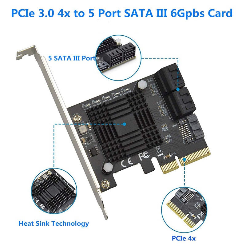 Card Mở Rộng Pcie Sang 5 Cổng Sata Iii 6 Gbps Sata Jmb585 Kèm 5 Cáp | BigBuy360 - bigbuy360.vn