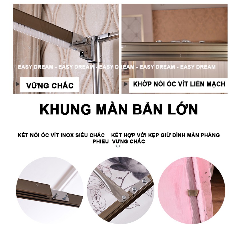 Màn (mùng ) khung ròng rọc cao cấp không khoan tường -có dây kéo - chiều cao 2m35  vải voan cao cấp khung inox không gỉ