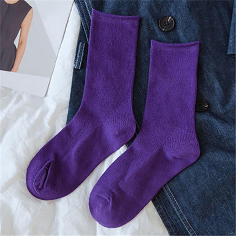 Đôi tất cotton màu trơn phong cách Hàn Quốc cho nữ