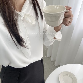 Áo lụa dài tay thắt nơ Hàn Quốc